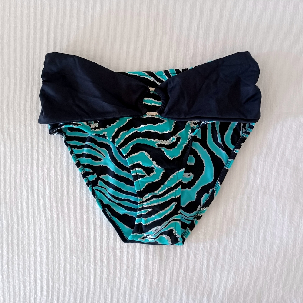 Venus Black Turquoise Silver Zebra Print Bikini Bottoms, size 2/4
